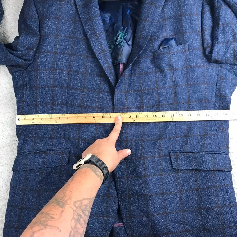 Psycho Bunny Worsted Wool Windowpane Sport Coat Mens 54L Navy Blazer